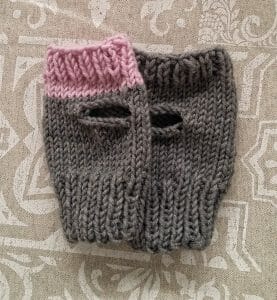 fingerless gloves handmade in grey and pink, so lovely gift idea