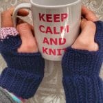 fingerless gloves in blue and pink