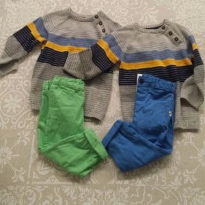 outfit gemelli, pantaloni e maglioncini, buono sconto H&M